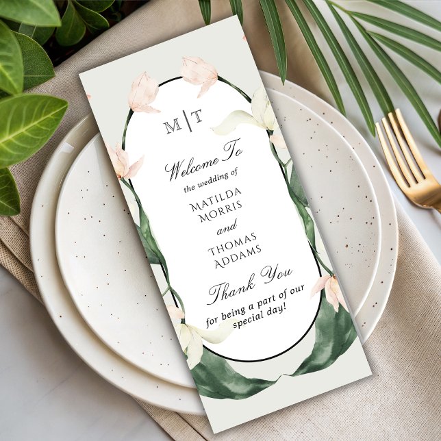 Vintage Botanical Tulips Monogram Wedding Program (Creator Uploaded)