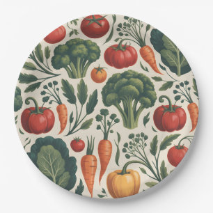Vintage Botanical Vegetable Garden Pattern Paper Plate