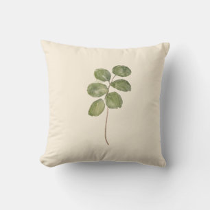 Vintage Botanical Watercolor Round Leaves Cream Th Cushion