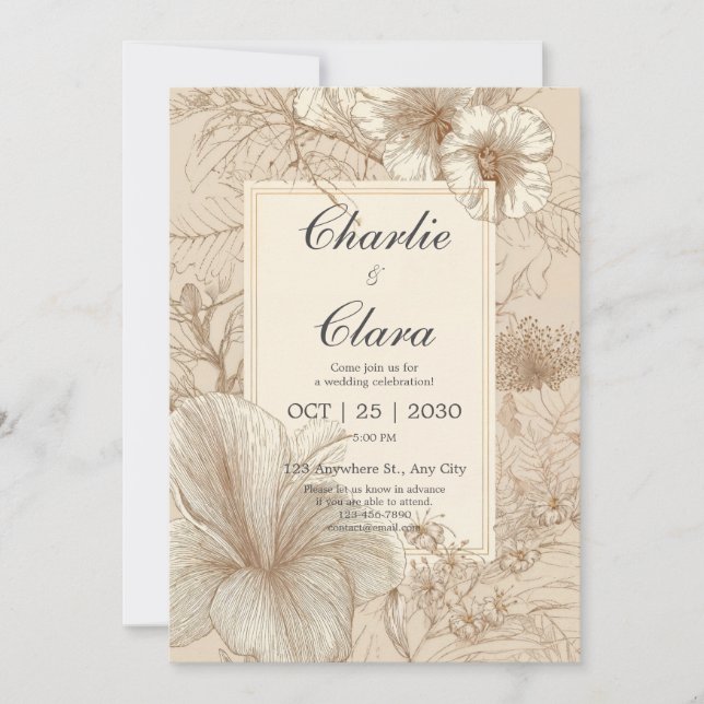 Vintage Botanical Wedding Invitation (Front)