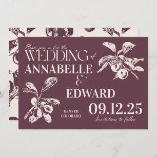 Vintage Botanical Wedding Plum Burgundy Invitation