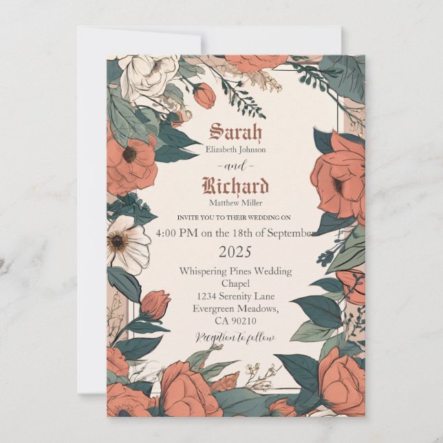 Vintage Botanical Wedding Suite Invitation (Front)