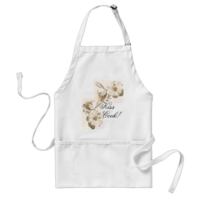 Vintage Botanical White Flowers Kiss/Cook Apron (Front)