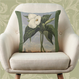 Vintage Botanical White Trillium Woodland Flower Cushion