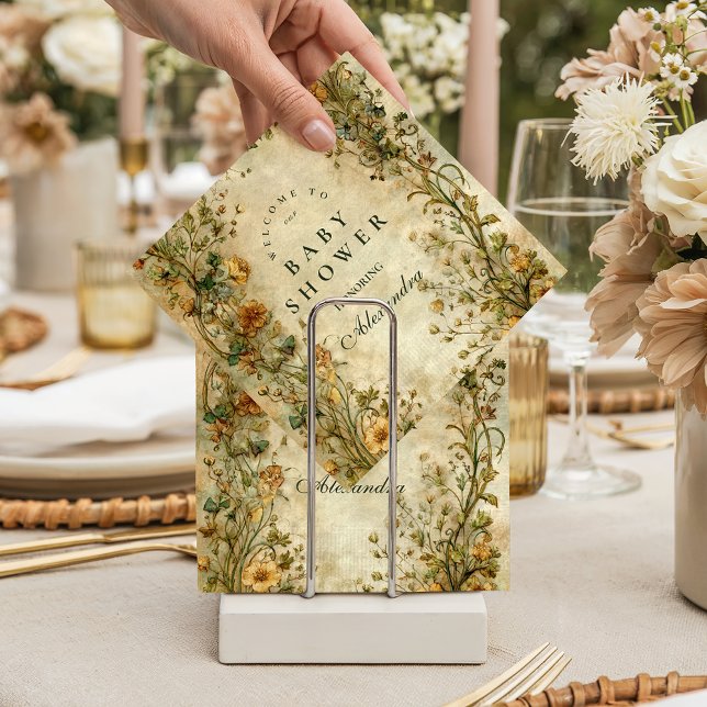 Vintage Botanical Wildflower Baby Shower Napkin (Creator Uploaded)