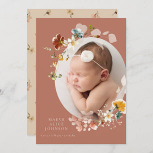 Vintage Botanical Wildflower Birth Announcement