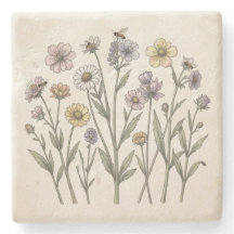 Vintage Botanical Wildflower Coaster – Antique Art