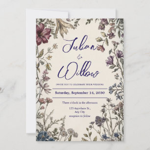 Vintage Botanical Wildflower Garden Wedding Invitation