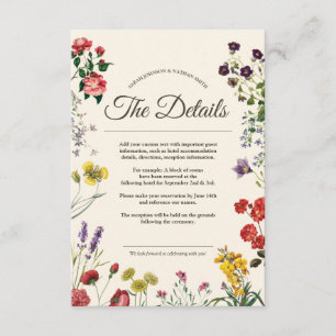Vintage Botanical Wildflowers Wedding Details Info Enclosure Card