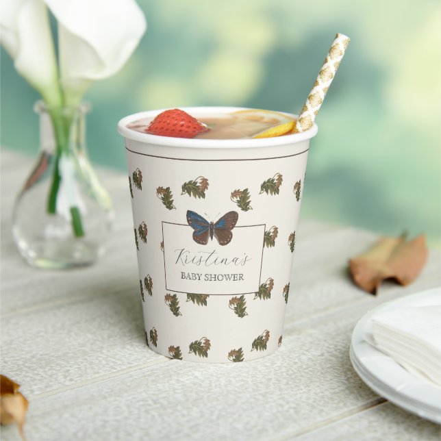 Vintage Botanical Woodland Baby Shower Paper Cups (Insitu)