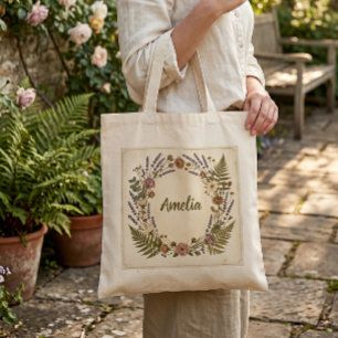 Vintage Botanical Wreath Tote Bag Personalised