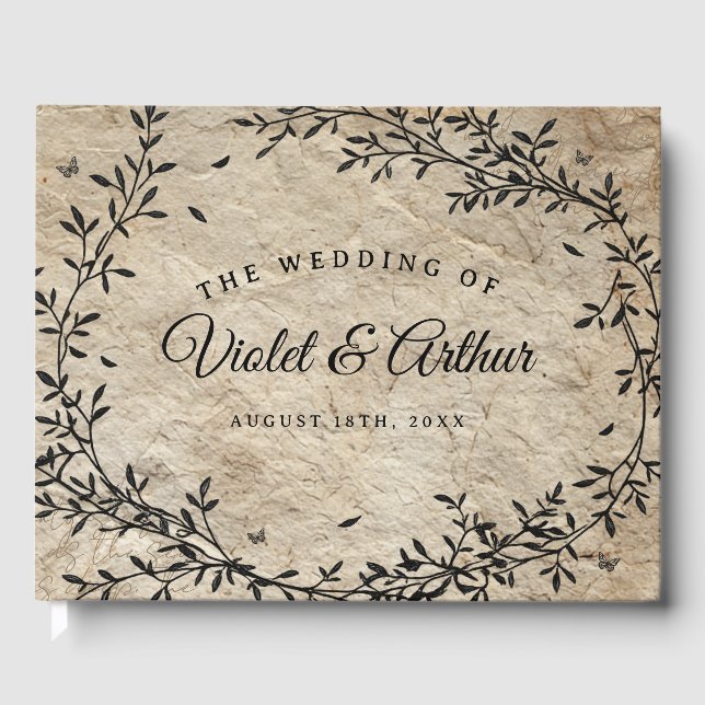 Vintage Botanical Wreath Wedding  Guest Book (Front)