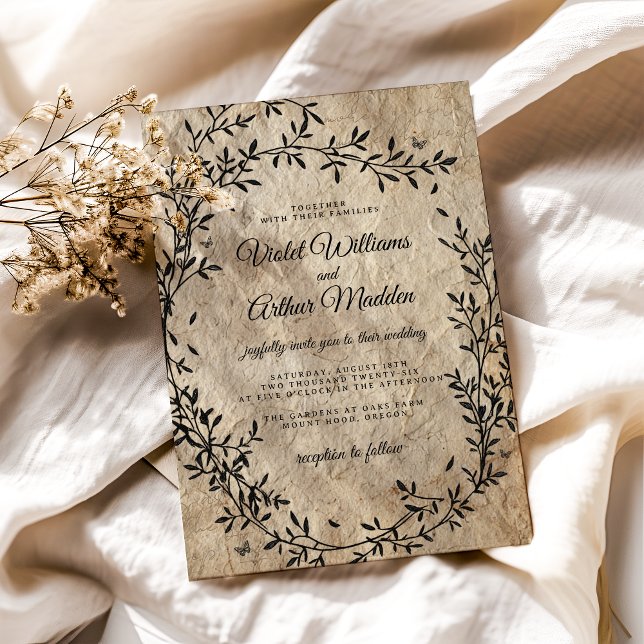 Vintage Botanical Wreath Wedding Invitation (Creator Uploaded)