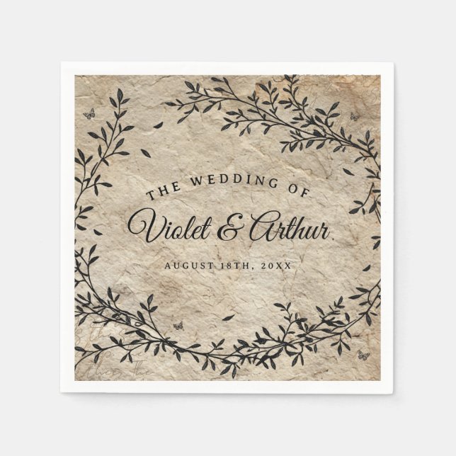 Vintage Botanical Wreath Wedding  Napkin (Front)