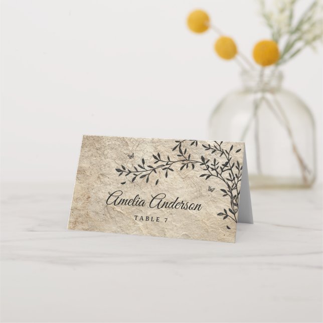 Vintage Botanical Wreath Wedding  Place Card (Front)