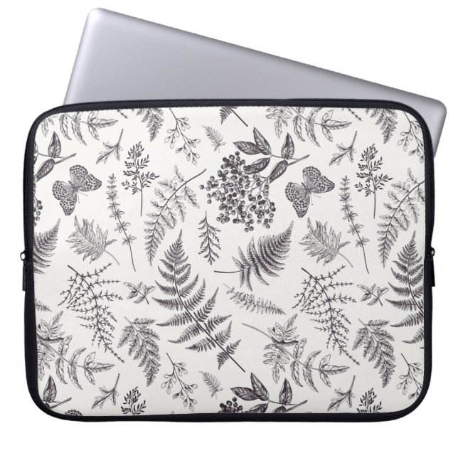 Vintage Botany & Butterfly Pattern Laptop Sleeve (Front)