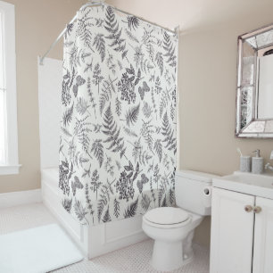 Vintage Botany & Butterfly Pattern Shower Curtain
