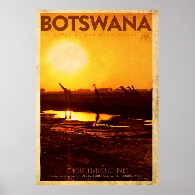 Vintage Botswana Africa Travel Poster (Front)