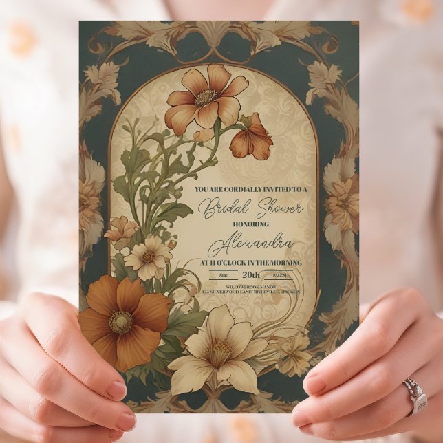 Vintage Bougainvillea Art Nouveau Bridal Shower Invitation (Creator Uploaded)