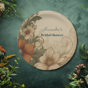 Vintage Bougainvillea Art Nouveau Bridal Shower Paper Plate