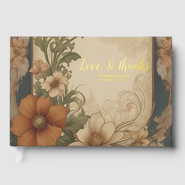 Vintage Bougainvillea Art Nouveau Wedding Guest Book (Front)