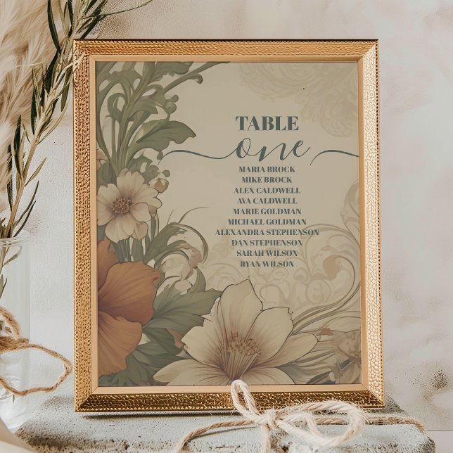 Vintage Bougainvillea  Art Nouveau Wedding Table Number (Creator Uploaded)