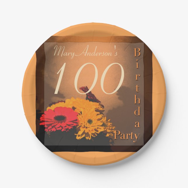 Vintage Bouquet  100th Birthday Party Paper Plates (Front)