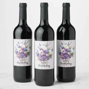 Vintage Bouquet Customised Birthday Calligraphy Wine Label