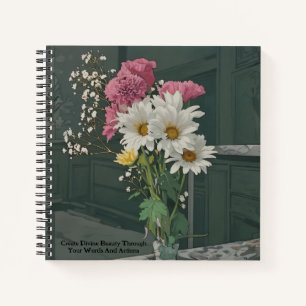 Vintage Bouquet Flowers Pink White Quote Journal