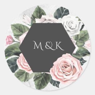 Vintage Bouquet Monogram Initials Classic Round Sticker
