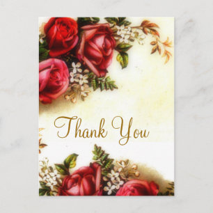 Vintage Bouquet of Pink roses  no 2-  thank you Postcard