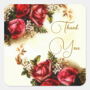 Vintage Bouquet of Pink roses -  thank you  Square Sticker