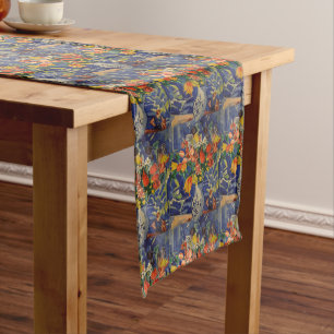Vintage Bouquet with Figures in the Background Long Table Runner