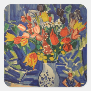 Vintage Bouquet with Figures in the Background Square Sticker
