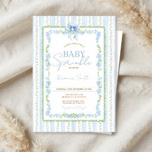 Vintage Bow Blue Baby Sprinkle Invitation