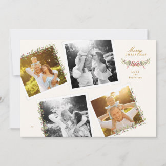 vintage bow botanical frames collage 4 photo holiday card
