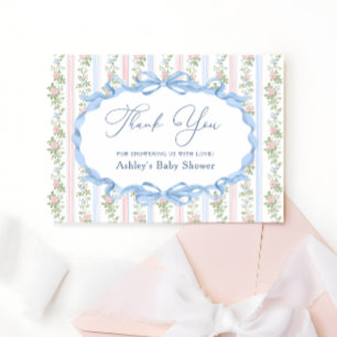Vintage Bow Floral Baby Shower Thank You Card