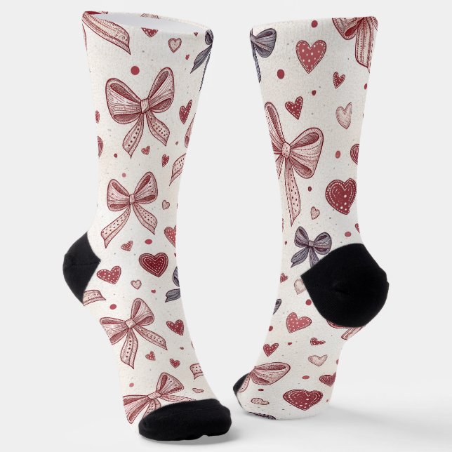  Vintage Bow & Heart Cute Socks (Angled)