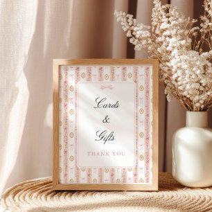 Vintage Bow Pink Floral Baby Shower Tabletop Sign