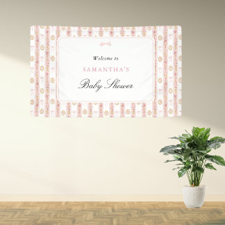 Vintage Bow Pink Floral Baby Shower Welcome Sign