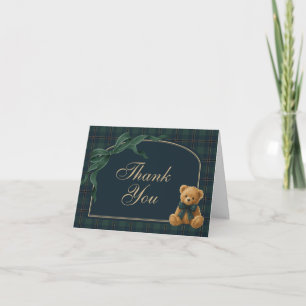 Vintage Bow Polo Teddy Bear Boy Baby Shower Folded Thank You Card