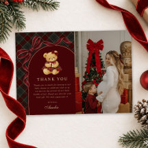 Vintage Bow Teddy Bear Christmas Baby Shower Photo