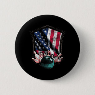 Vintage Bowling American Usa Flag 4th July Bowling 6 Cm Round Badge