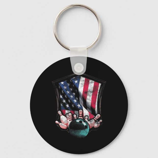 Vintage Bowling American USA Flag Bowling  Key Ring (Front)
