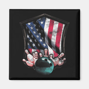 Vintage Bowling American USA Flag Bowling Magnet