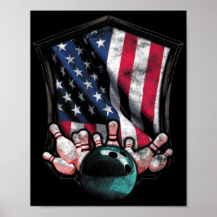 Vintage Bowling American USA Flag Bowling  Poster