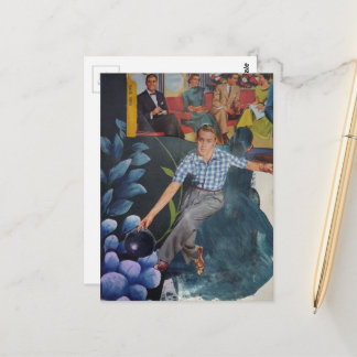 Vintage Bowling Man Mixed Media Collage Postcard