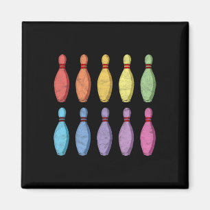 Vintage Bowling Pin Rainbow Pop Art 80's Retro Gra Magnet