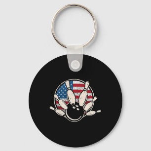 Vintage Bowling Player Usa Flag Bowler Expert Bowl Key Ring
