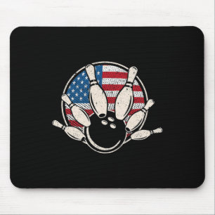Vintage Bowling Player Usa Flag Bowler Expert Bowl Mouse Pad